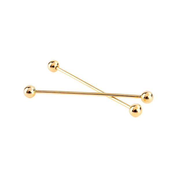 Details about / 2 Pcs Men Gold Plated Steel Collar Tie Pin Stud Barbell Bar Clip Clasp Br